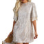 Silvery Sequin Shift Mini Dress - EBEPEX