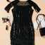 Minivestido ajustado con parche de malla de lentejuelas negro con borla - EBEPEX