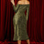 Green Off Shoulder Ruched Thigh High Slit Sequin Dress - EBEPEX