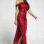 Red Off Shoulder Side Slit Bodycon Sequin Dress - EBEPEX