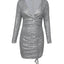 Gray Sequin Deep V Neck Side Shirring Long Sleeve Mini Dress - EBEPEX