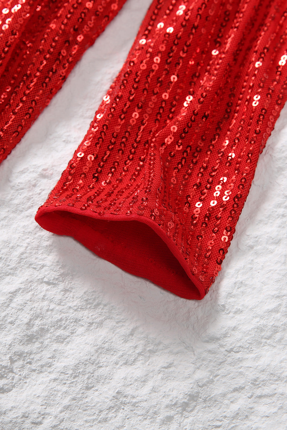 Red Sequined Georgette Wrapped Slit Dress - EBEPEX