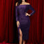 Purple Off Shoulder Ruched Thigh High Slit Sequin Dress - EBEPEX