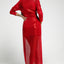 Red Sequined Georgette Wrapped Slit Dress - EBEPEX