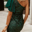 Green One-shoulder Flutter Sleeve Sequin Dress - EBEPEX