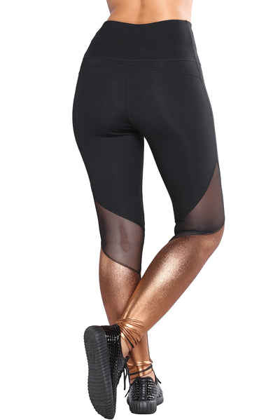 Gold Metallic Bottom Detail Active Stretch Leggings - EBEPEX