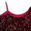 Red Sequins Spaghetti Straps Waist Cut-out Mini Dress - EBEPEX
