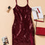Wine Red Sequin Side Slit Cami Dress - EBEPEX