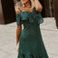 Green One-Shoulder Sling Ruffled Sequin Dress - EBEPEX