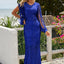 Blue Sequin Fringe Sleeve Party Maxi Evening Dress - EBEPEX