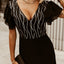 Black V-Neck Ruffle Sleeve Sequin Panel Dress - EBEPEX
