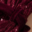 Wine Red Loose Long Sleeve Sequin Dress with Sash - EBEPEX