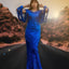 Blue Sequin Fringe Sleeve Party Maxi Evening Dress - EBEPEX
