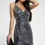 Gray Wrap V Neck Leopard Sequin Cami Dress - EBEPEX